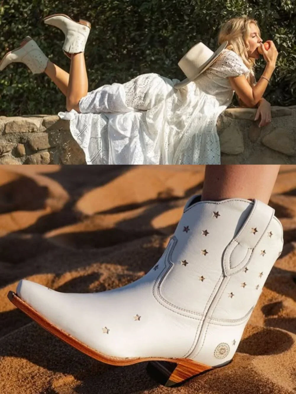 Ranch Road Presidio Short White Cream Star Western Cowgirl Cowboy Ankle Boots